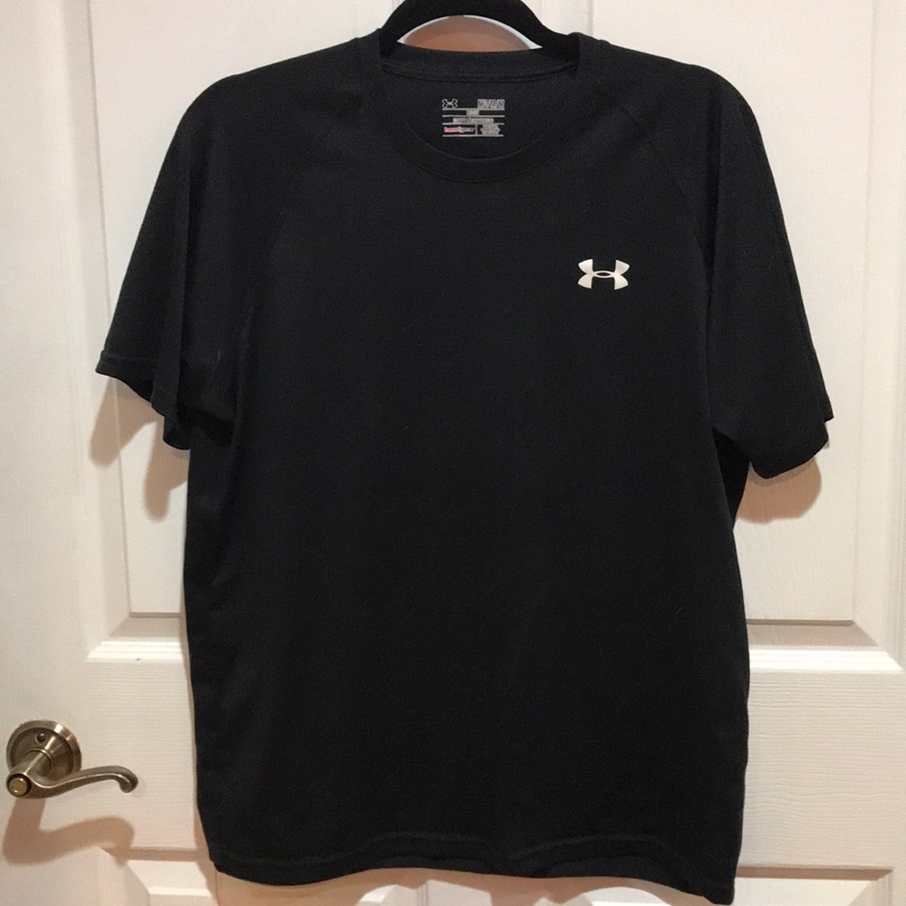 A black breathable Under Armor shirt.